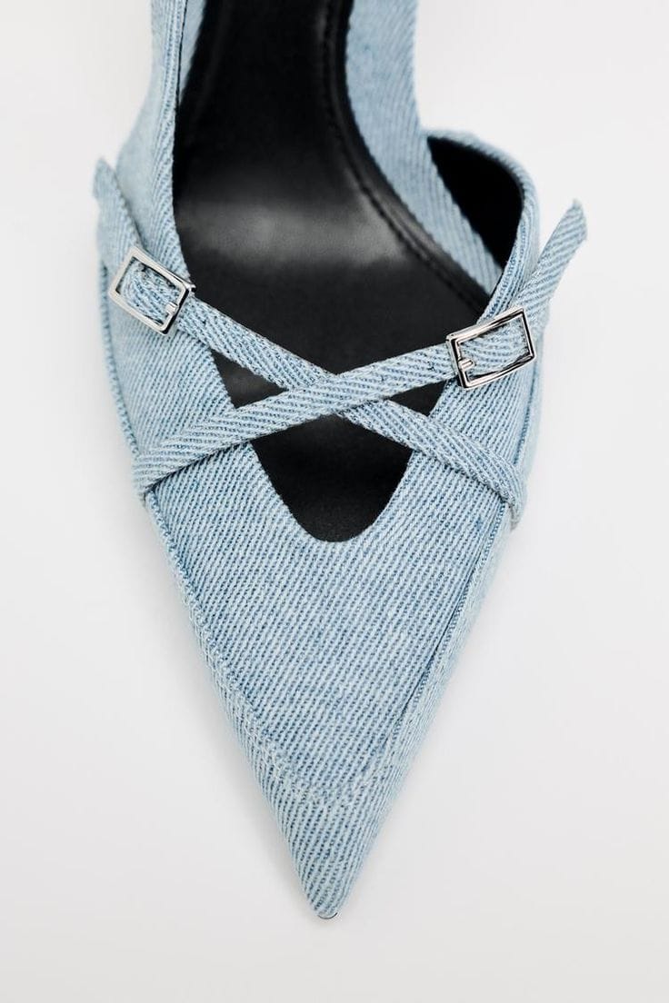 Escarpin croisé jeans bleu