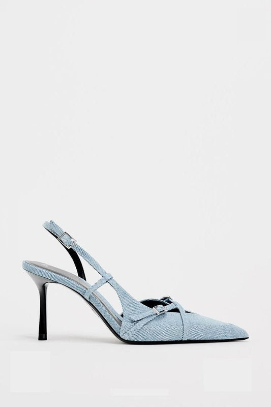 Escarpin croisé jeans bleu